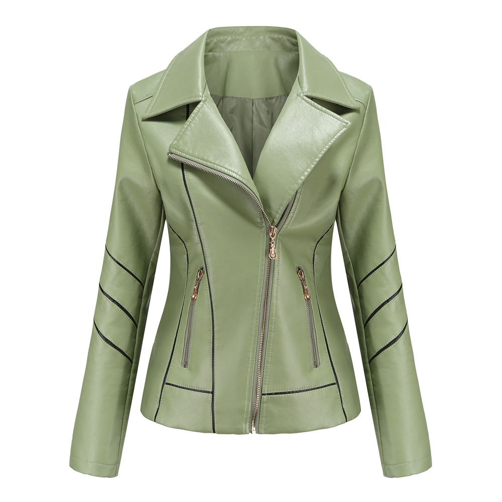 Leather Women's Thin PU Short Coat Spring And Autumn Jacket Green - Shop at LoveMi