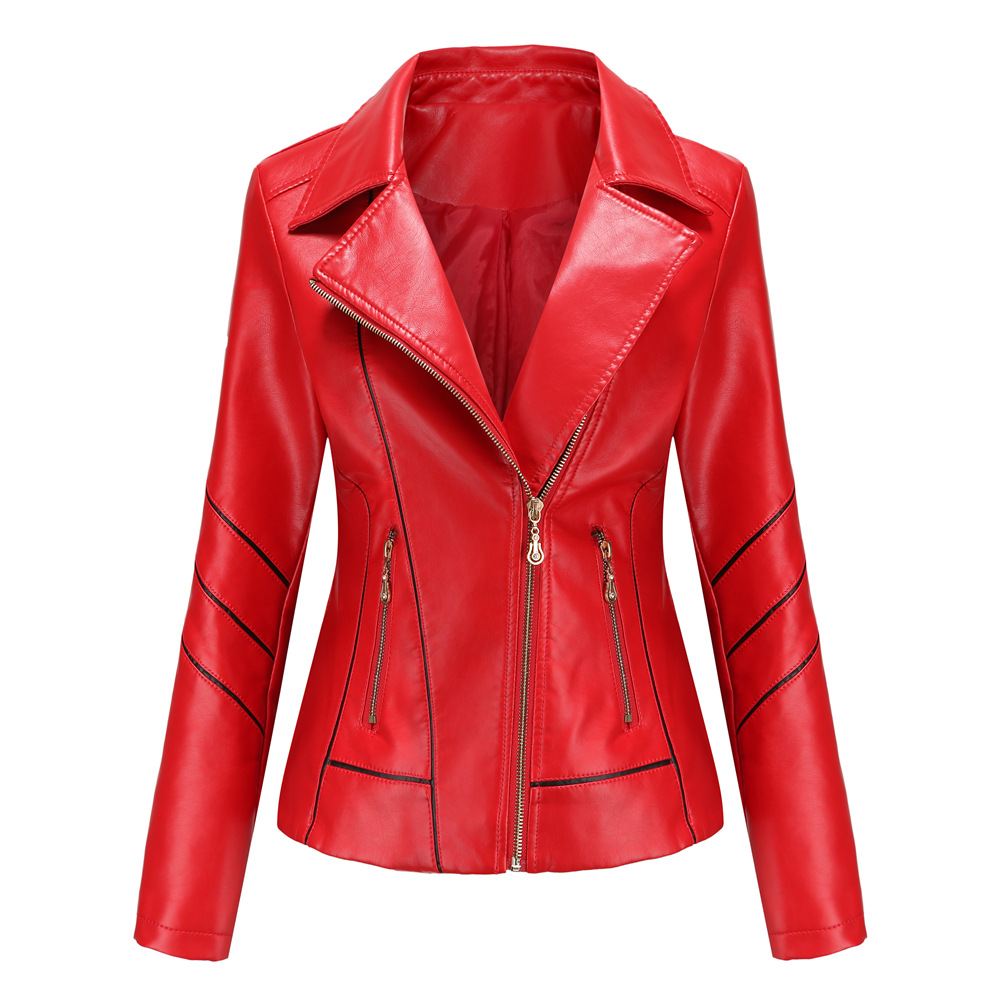 Leather Women's Thin PU Short Coat Spring And Autumn Jacket Red - Shop at LoveMi