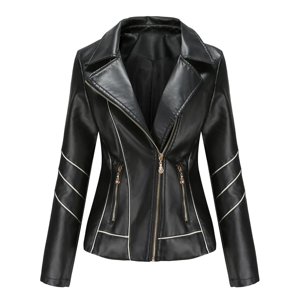 Leather Women's Thin PU Short Coat Spring And Autumn Jacket - Black