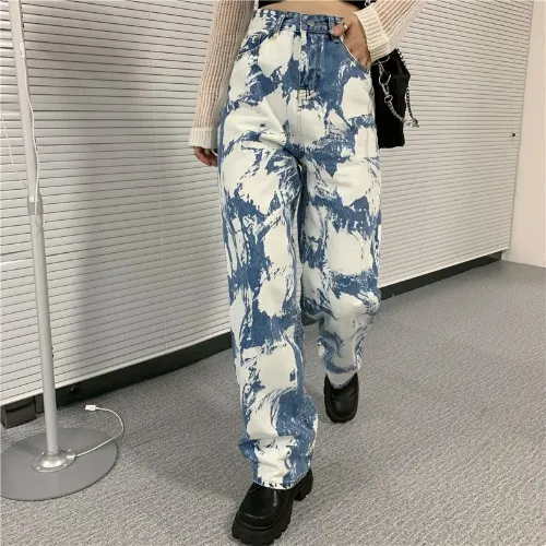 Straight Loose Wide Leg Pants Women Summer New Jeans High Waist Slim Pants Blue - Shop at LoveMi