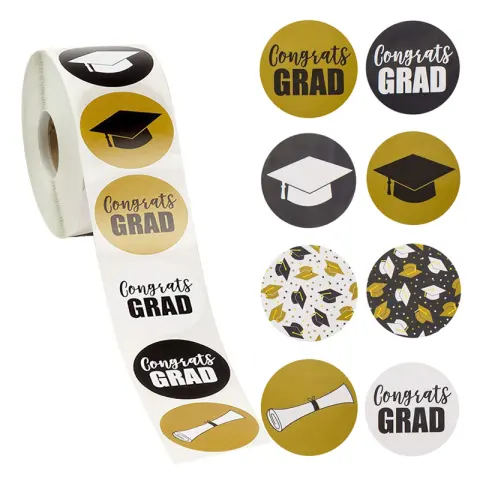 Round Graduation Sticker Cap and Diploma Label Party School