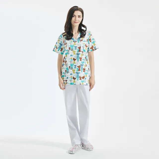 Cotton Cartoon Print Spa Uniform Beauty Salon Clothes Suit Colorful Animals - Shop at LoveMi