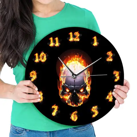 Burning Skull Wall Clock Hell Demon Death