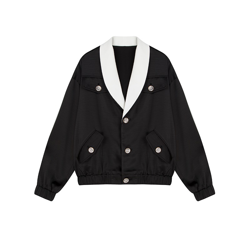 Short Jacket Wome Thin Loose Gilt Satin Contrast Color Baseball Uniform Jacket Top