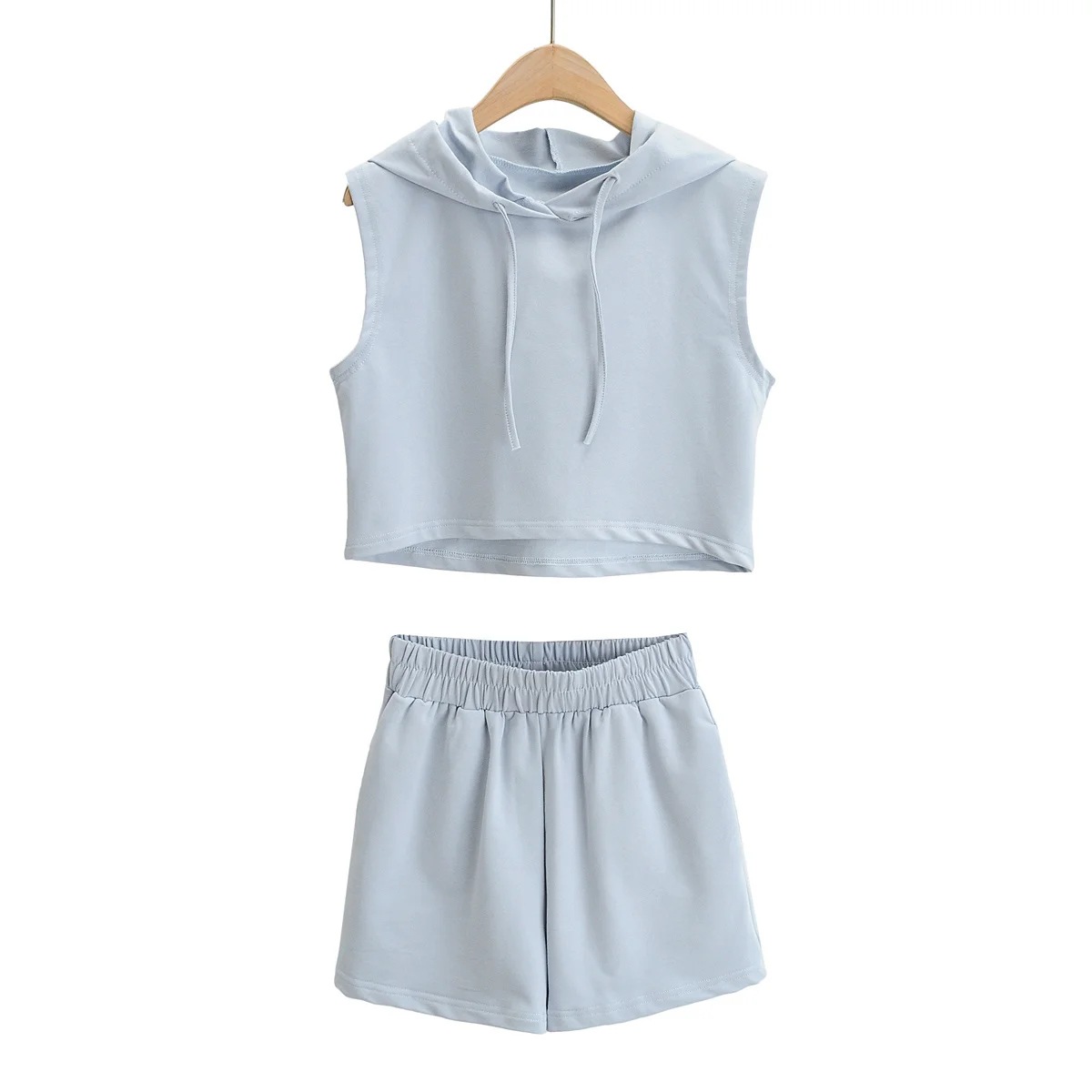 Hooded Sleeveless Tank Top And Shorts Set