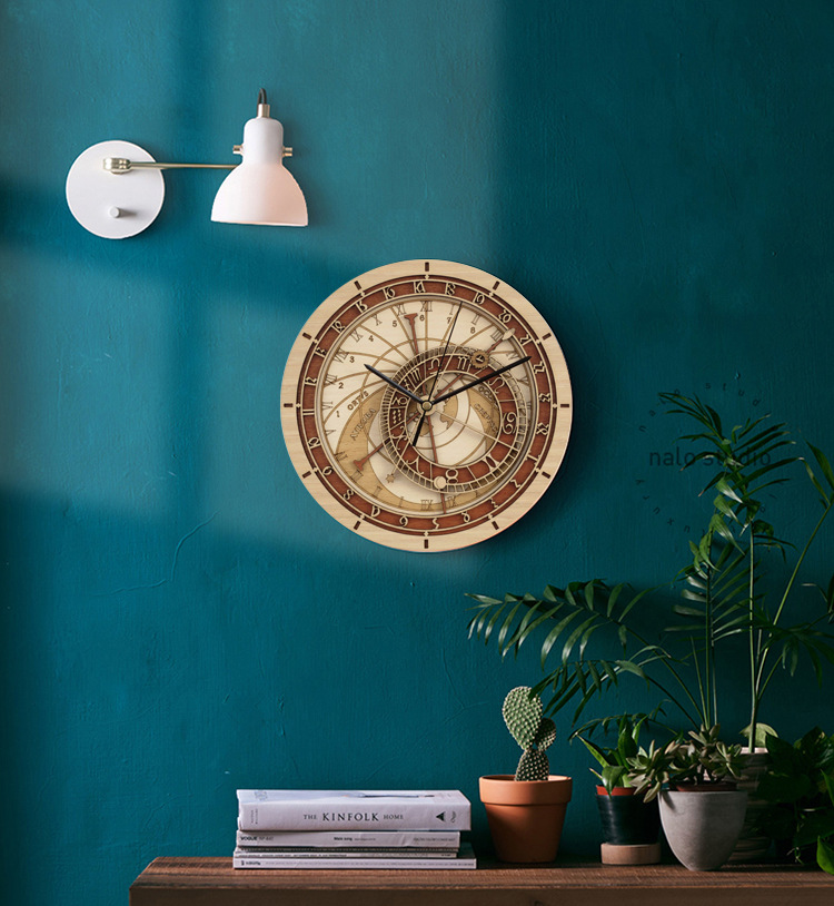Prague Wooden Astronomical Clock Creative Living Room Wall Wall Clock