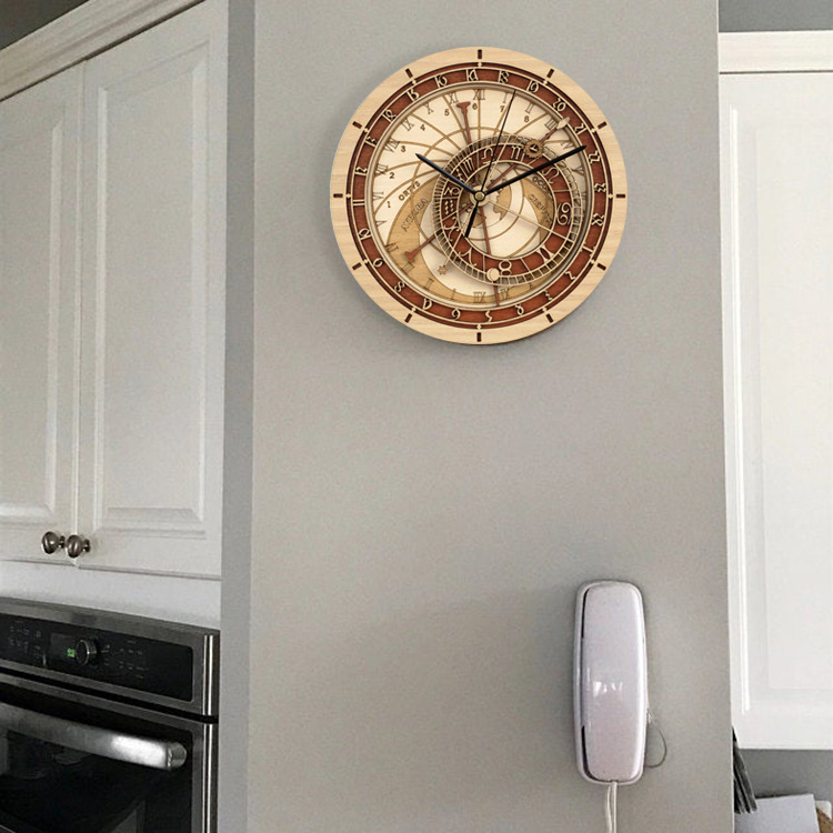 Round Wooden Wall Clock, Quartz Movement, picture 4 of 4