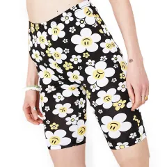 Cute Smiling Face Daisy Knitted Stretch Slim Short-sleeved T-shirt Elastic Waist Shorts Suit - Fancy Shorts-L - View 1