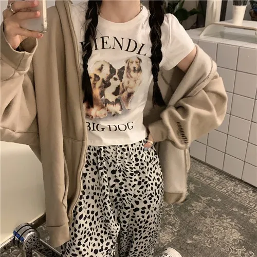 Cartoon Print Short Short sleeved T shirt White - Shop at LoveMi