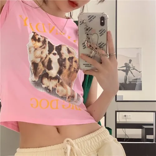 Cartoon Print Short Short sleeved T shirt Pink - Shop at LoveMi