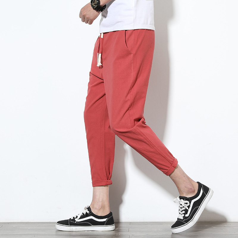 Thin Men'S Casual Nine-Point Pants Solid Color Plus Size Sweatpants Korean Version Of Harem Pants Trend