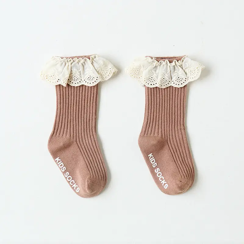 Children's Socks, Spring And Autumn New Solid Color Lace, Girl's Tube Socks, Baby Socks, Boneless Non-slip Baby Socks