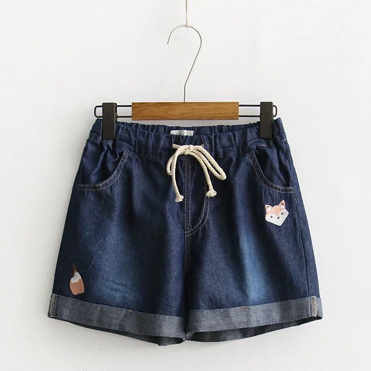 Thin Women's Embroidery Cartoon Shorts Blue - Shop at LoveMi