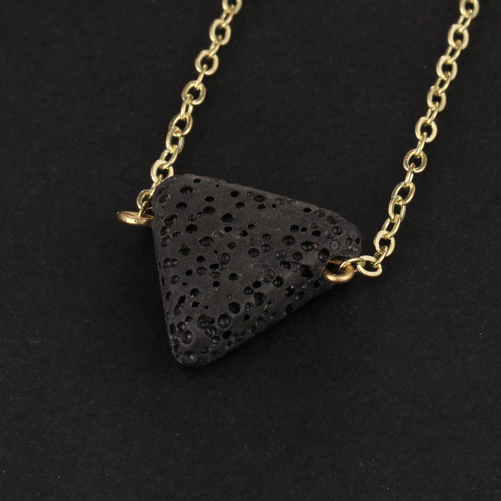 Golden Rose Gold Silver Chain Geometric Volcanic Stone Pendant Necklace