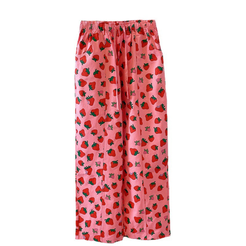 Bora Korea Dongdaemun Beautiful Greasy Full Print Small Strawberry Elastic Waist Casual Pants Women