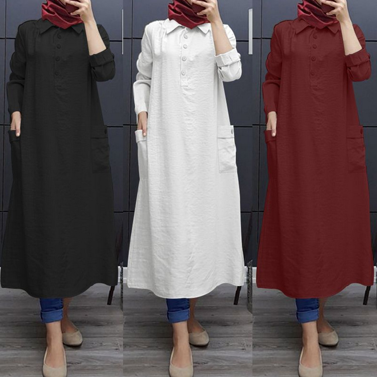 Leisure Simple Cardigan Long Sleeve Medium Length Dress