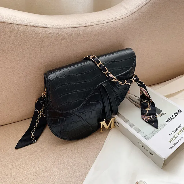 Candy Color Saddle Bag Women's Fashion Silk Scarf Accessories Black - Shop at LoveMi