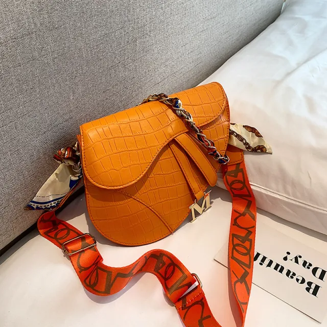 Candy Color Saddle Bag Women's Fashion Silk Scarf Accessories Orange - Shop at LoveMi