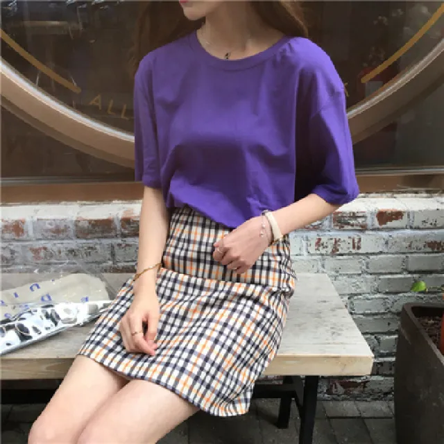 Milk Silk Basic Solid Color Short sleeved T shirt Dark Purple - Shop at LoveMi