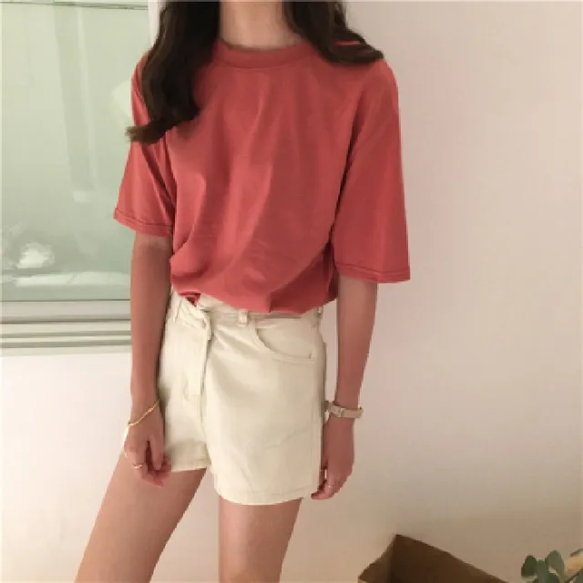 Milk Silk Basic Solid Color Short sleeved T shirt Red - Shop at LoveMi