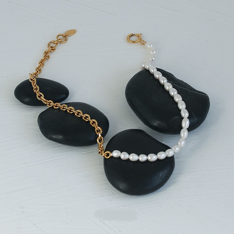 European And American Natural Real Pearl Chain Stitching Necklace Women