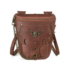 Ladies One-shoulder Messenger Bag Motorcycle Rivet Mobile Phone Chain Bag - Brown - View 1