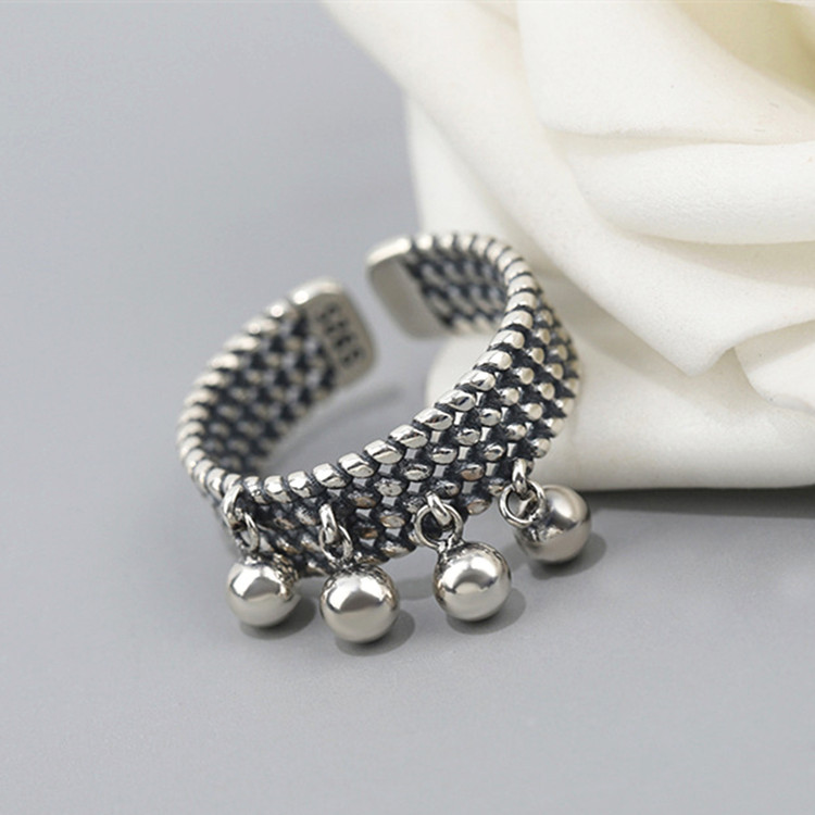 Multi-Layer Braided Round Bead Ring Retro Old Personality Tassel Small Light Bead Ring Female