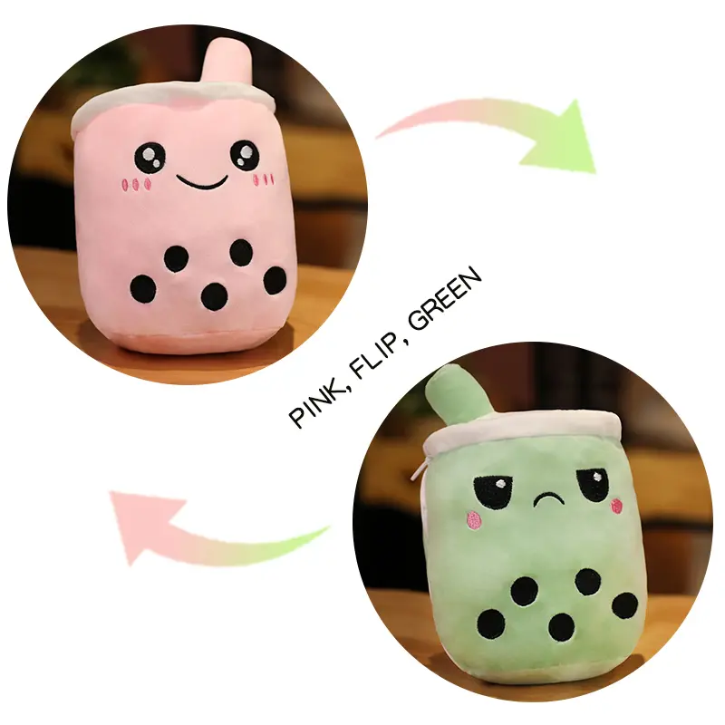 Flip Milk Tea Pillow With Soft Cute Expression Fruit Milk Tea Cup