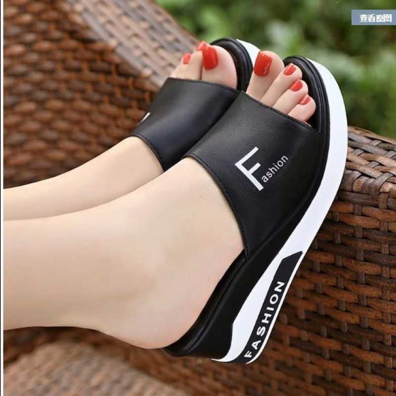 New Wedge Heel Mid Heel Slippers Women Black - Shop at LoveMi