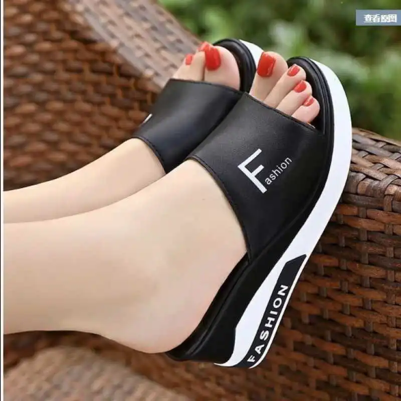 New Wedge Heel Mid-Heel Slippers Women - Black