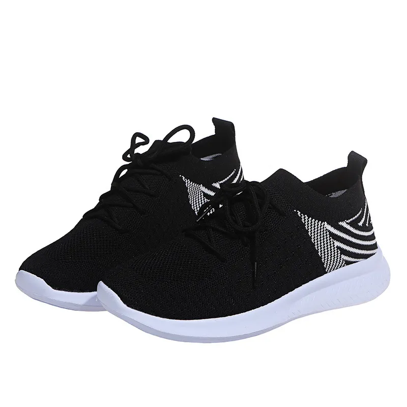 New Fashion Breathable Fly Woven Mesh Shoes Casual Flat Sneakers Women - Black