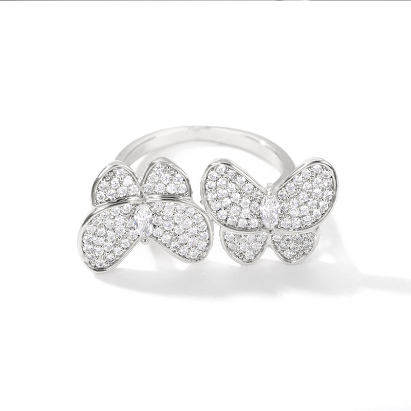 Double Butterfly Gold-plated Zircon Ring
