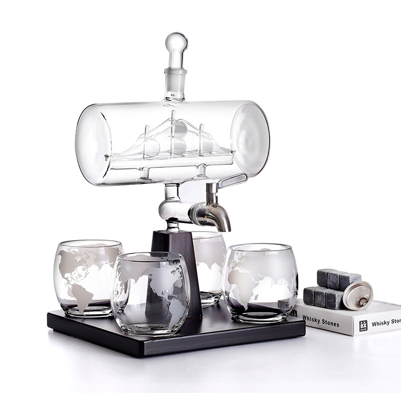 Whiskey Bottle Set, Wooden Stand And Hengfan Wine Bottle