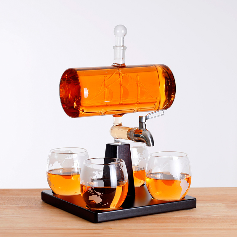 Whiskey Bottle Set, Wooden Stand And Hengfan Wine Bottle
