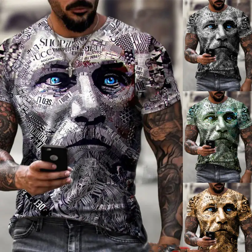 Fashion Retro Warrior Print Short Sleeve