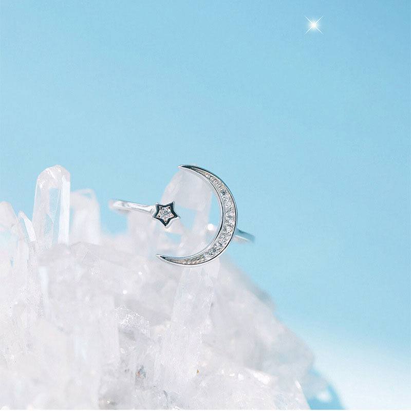 Crescent Moon Star Ring Female Index Finger Ring Simple Student Personalized Jewelry