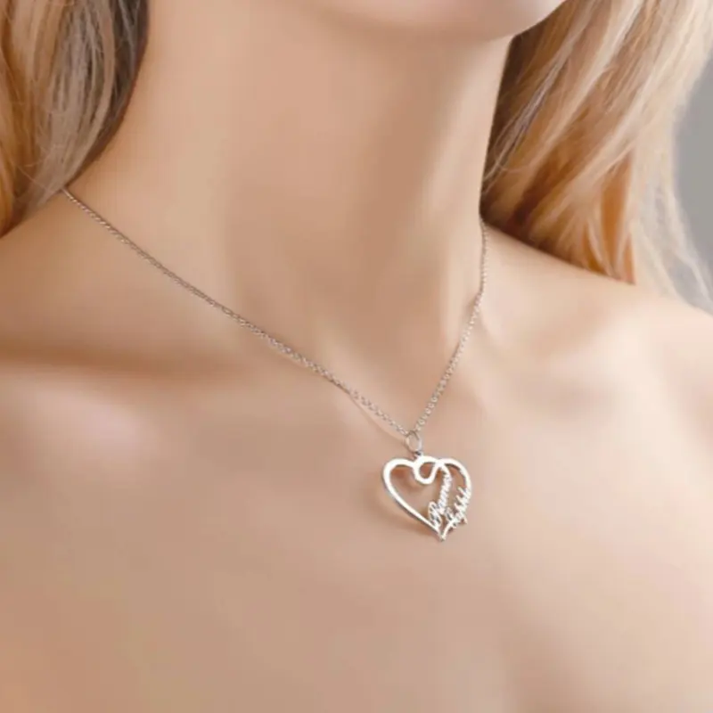 Double Heart Necklace Personalized Necklaces Pendant Gifts Stainless Steel