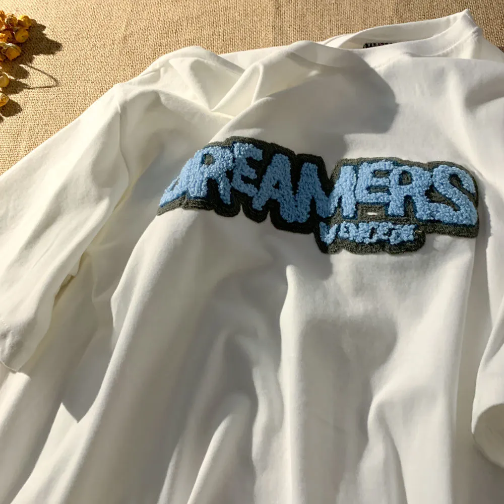 Towel Embroidered Letters Short-sleeved T-shirt Korean Loose - White