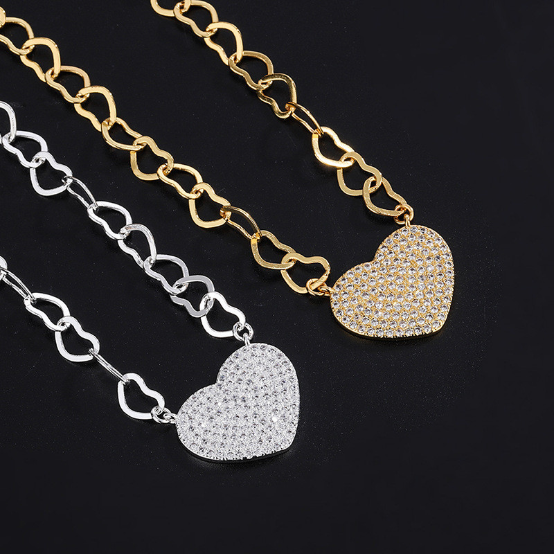 Clavicle Chain Love Heart Inlaid Micro Diamond Zircon Large Peach Heart Chain