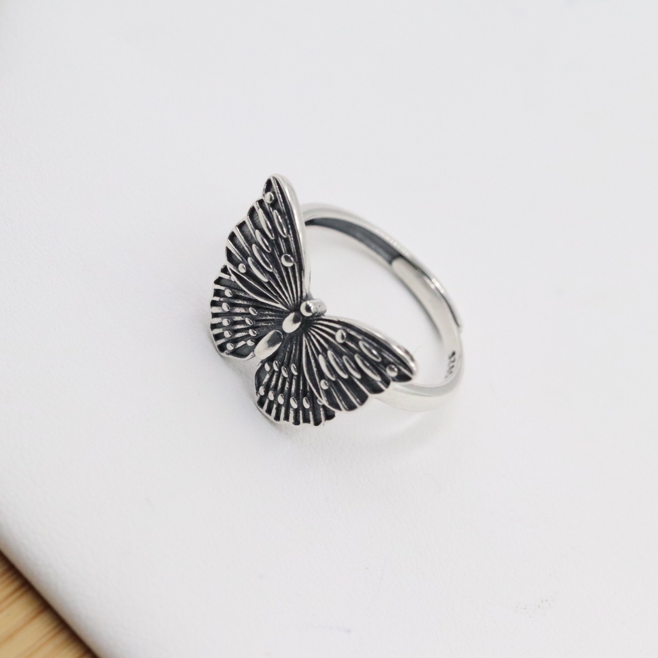 Sterling Silver Butterfly Ring Retro Trend Net Flower Index Finger Ring