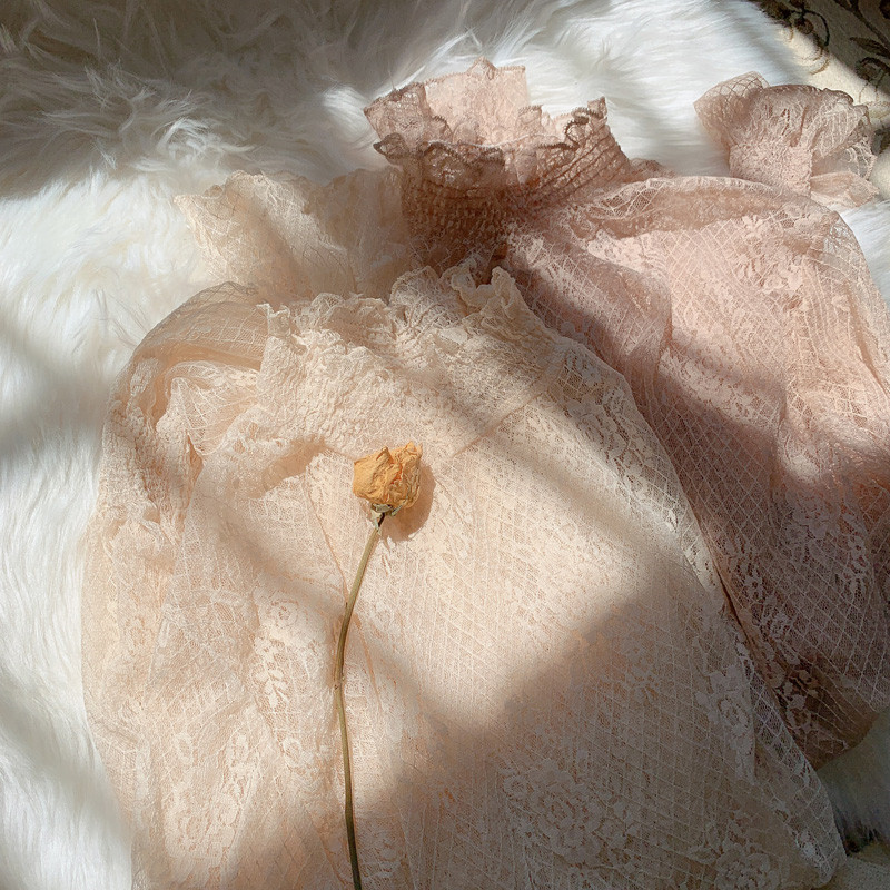 Gentle Style All-match Lace Sleeves Half High Collar