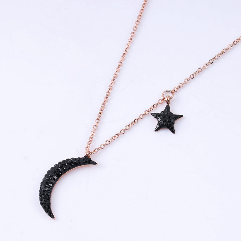 Black Zircon Moon Pendant Temperament Short Clavicle Chain