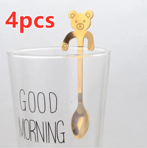 Coffee spoon, 304 creative stainless spoon, dessert spoon, cute cartoonhandle, hangingfeces coffee spoon - Bear Spoon4Pcs