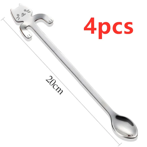 Coffee spoon, 304 creative stainless spoon, dessert spoon, cute cartoonhandle, hangingfeces coffee spoon - Cat Spoon4Pcs