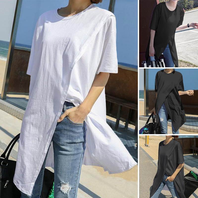 Title 5, Loose Slimming Irregular Split Bottoming Shirt ...