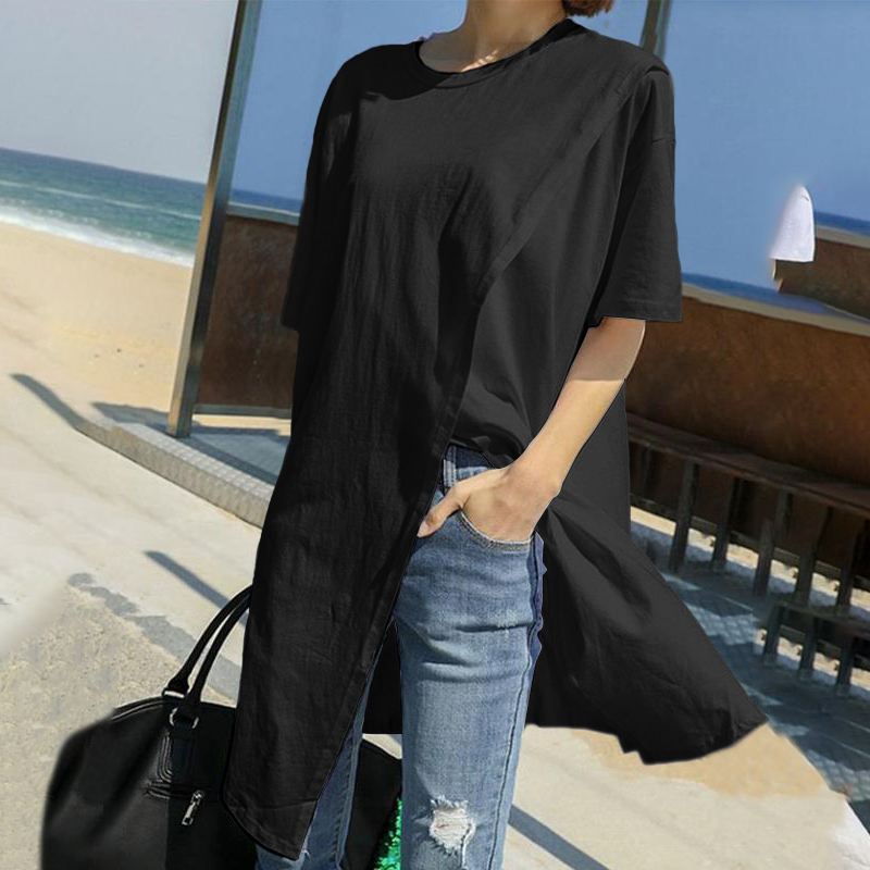 Title 3, Loose Slimming Irregular Split Bottoming Shirt ...