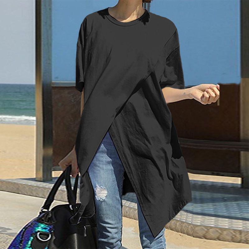 Loose Slimming Irregular Split Bottoming Shirt Summer