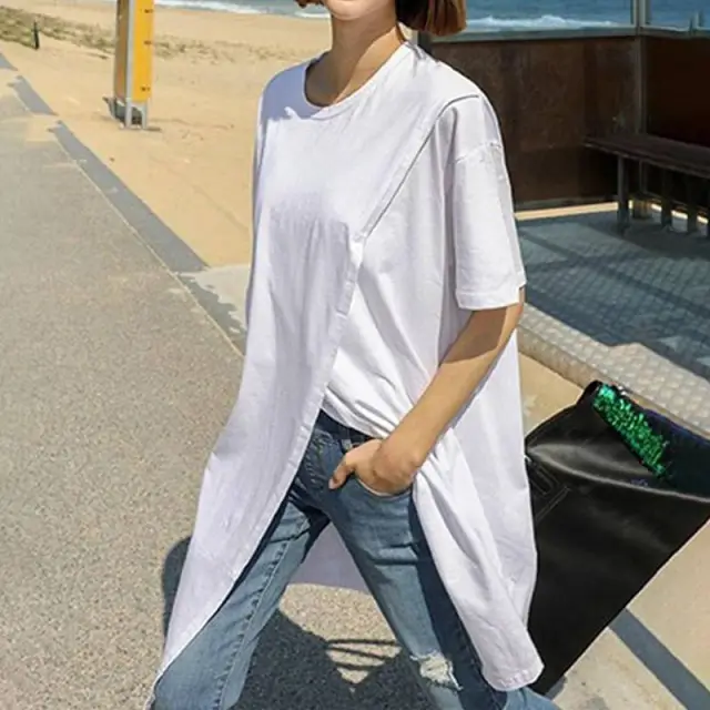 Loose Slimming Irregular Split Bottoming Shirt Summer White - Shop at LoveMi