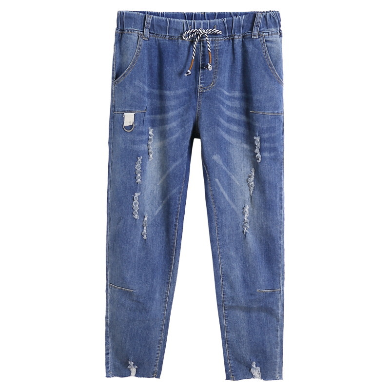 Stretch Elastic Waist Loose Slimming Ripped Jeans