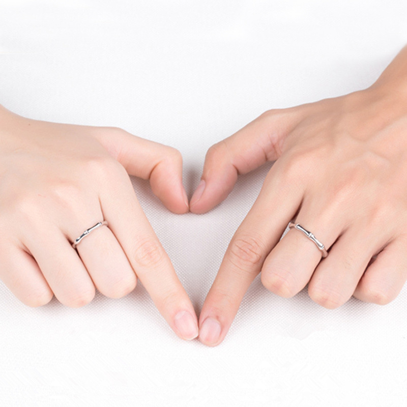 S925 Sterling Silver Antique Literary Original Festival High Bamboo Small Bamboo Couple Ring Valentine's Day Gift
